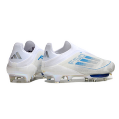 Chuteira Campo FG Adidas F50+ Elite Sem Cadarço Branca e Azul