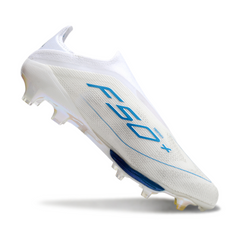 Botas de fútbol Adidas F50+ Elite Laceless FG blancas y azules