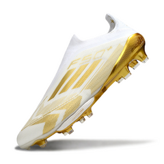 Chuteira Campo FG Adidas F50+ Elite Sem Cadarço Branca e Dourada