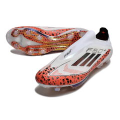 Chuteira Campo Adidas F50+ Elite Sem Cadarço FG Branco e Laranja