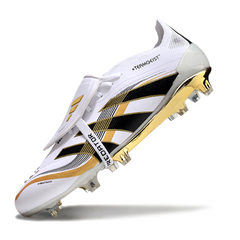 Chuteira Campo FG Adidas Predator 25 Elite Com Língua Branca e Dourada