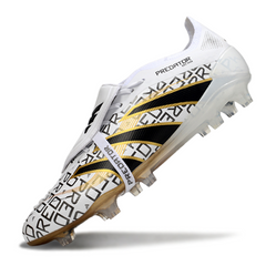 Chuteira Campo Adidas Predator 25 Elite Com Lingua FG Branca, Dourada e Preta