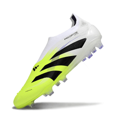 Chuteira Campo FG Adidas Predator 25 Elite Sem Cadarço Branca e Verde-Clara