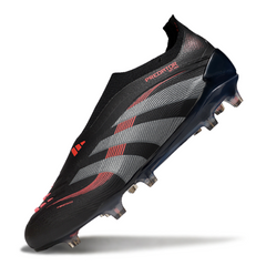 Chuteira Campo FG Adidas Predator 25 Elite Sem Cadarço Preta e Vermelha