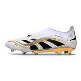 Chuteira Campo Adidas Predator 25 Elite Sem Cadarço FG Branca e Dourada