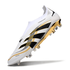 Chuteira Campo Adidas Predator 25 Elite Sem Cadarço FG Branca e Dourada
