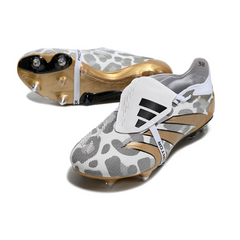 Chuteira Campo Adidas Predator 30 Elite Com Lingua SG Trava Mista Branco, Cinza e Amarelo