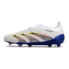 Chuteira Campo FG Adidas Predator 30 Elite Sem Cadarço Branca, Azul e Laranja
