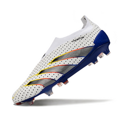 Botas de fútbol Adidas Predator 30 Elite Laceless FG en color blanco, azul y naranja