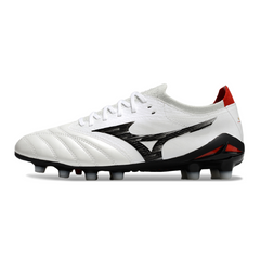 Chuteira Campo FG Mizuno Morelia Neo IV Elite Branca Preta e Vermelha