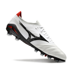 Chuteira Campo FG Mizuno Morelia Neo IV Elite Branca Preta e Vermelha