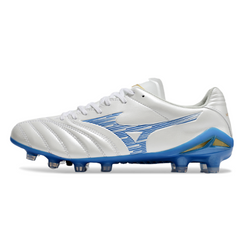 Botas de fútbol Mizuno Morelia Neo IV Pro FG blancas y azules