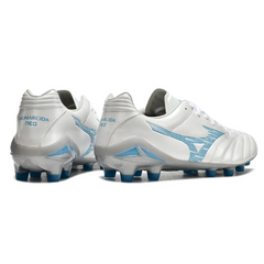 Chuteira Campo FG Mizuno Morelia Neo IV Pro Branca e Azul-Clara