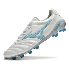Chuteira Campo FG Mizuno Morelia Neo IV Pro Branca e Azul-Clara