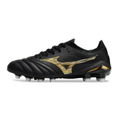 Chuteira Campo Mizuno Morelia Neo IV Elite FG Preta e Dourada