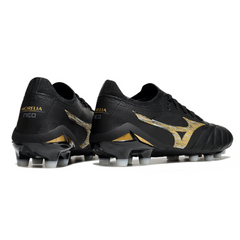 Chuteira Campo Mizuno Morelia Neo IV Elite FG Preta e Dourada