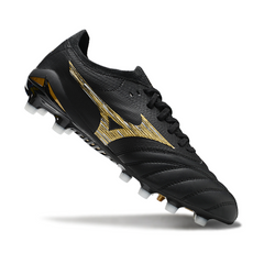Chuteira Campo Mizuno Morelia Neo IV Elite FG Preta e Dourada
