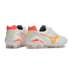 Chuteira Campo FG Mizuno Morelia Neo IV Pro Branca Laranja e Amarela