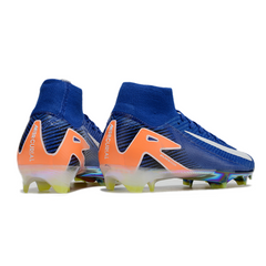 Chuteira Campo FG Nike Air Zoom Mercurial Superfly 10 Elite Azul, Branca e Laranja