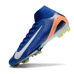 Chuteira Campo FG Nike Air Zoom Mercurial Superfly 10 Elite Azul, Branca e Laranja