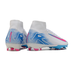 Chuteira Campo FG Nike Air Zoom Mercurial Superfly 10 Elite Branca Rosa e Azul