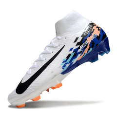 Chuteira Campo FG Nike Air Zoom Mercurial Superfly 10 Elite Branca Azul e Preta