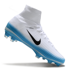 Chuteira Campo Nike Mercurial Superfly 5 Elite FG Branca e Azul Claro