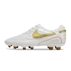 Chuteira Campo Nike Tiempo R10 Legend Elite FG Branca e Dourada
