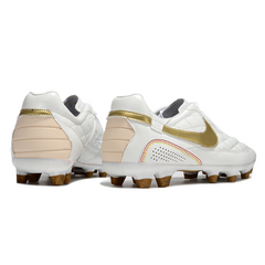 Chuteira Campo Nike Tiempo R10 Legend Elite FG Branca e Dourada