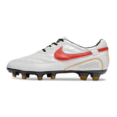 Chuteira Campo Nike Tiempo R10 Legend Elite FG Branca e Vermelha
