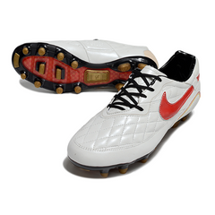 Chuteira Campo Nike Tiempo R10 Legend Elite FG Branca e Vermelha