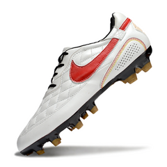 Chuteira Campo Nike Tiempo R10 Legend Elite FG Branca e Vermelha