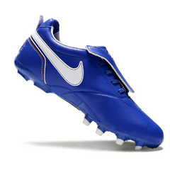 Chuteira Campo FG Nike Tiempo R10 Com Língua Legend Elite Azul e Branca