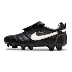 Chuteira Campo Nike Tiempo R10 Com Lingua Legend Elite FG Preta e Branca