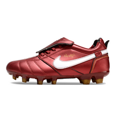 Chuteira Campo Nike Tiempo R10 Com Lingua Legend Elite FG Vermelha e Branca