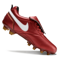 Chuteira Campo Nike Tiempo R10 Com Lingua Legend Elite FG Vermelha e Branca