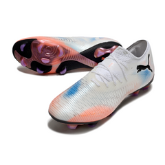 Chuteira Campo FG Puma Future 8 Cano Baixo Branca Laranja e Azul
