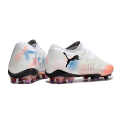 Chuteira Campo FG Puma Future 8 Cano Baixo Branca Laranja e Azul