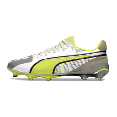Puma King Ultimate FG White, Gray and Yellow Field Football Boots