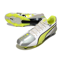 Puma King Ultimate FG White, Gray and Yellow Field Football Boots