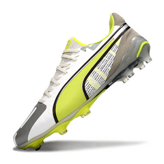 Puma King Ultimate FG White, Gray and Yellow Field Football Boots
