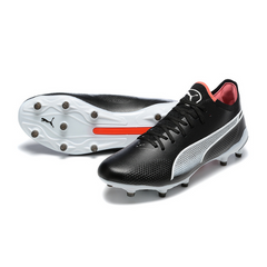 Chuteira Campo Puma King Ultimate FG Preta, Branca e Laranja - VENI Futebol