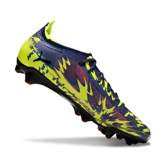 Chuteira Campo Puma Ultra 5 Carbon FG Azul e Verde Fluorescente