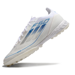 Botas de fútbol adidas F50 Elite TF blancas y azules de la Society