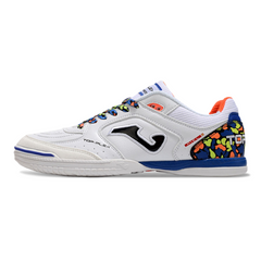 Chuteira Futsal IC Joma Top Flex 24 Branca, Azul e Laranja
