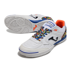 Chuteira Futsal IC Joma Top Flex 24 Branca, Azul e Laranja
