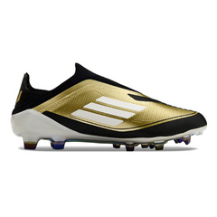 Botas de fútbol de campo para niños Adidas F50 Elite Laceless FG Messi Triunfo Gold Pack