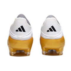 Botas de fútbol Adidas F50 Elite Laceless FG para niños, color blanco, negro y dorado