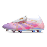 Botas de fútbol Adidas Predator 25 Elite FG para niños con lengüeta blanca y rosa