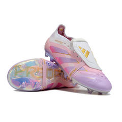 Chuteira Infantil Campo Adidas Predator 25 Elite Com Lingua FG Branca e Rosa